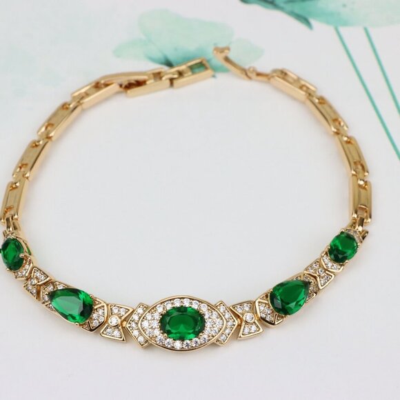 Rose Gold Bracelet with Green Stones, XPBL0678 - Picture 2 of 12